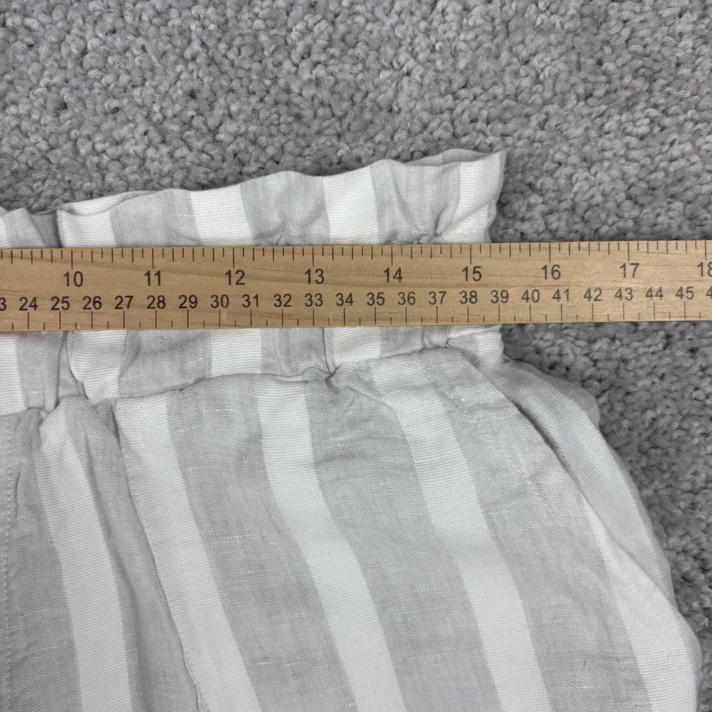 Hello Nite Linen Blend Striped Paperbag‎ Shorts Gray White Small High Rise 96Q76